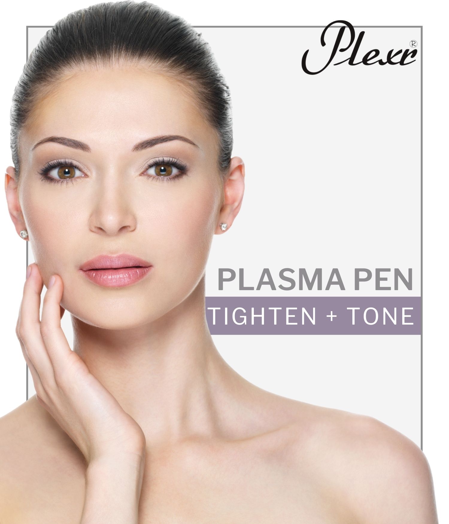 Closeup of beautiful woman promoting a Plexr plasma pen treatment in Honolulu